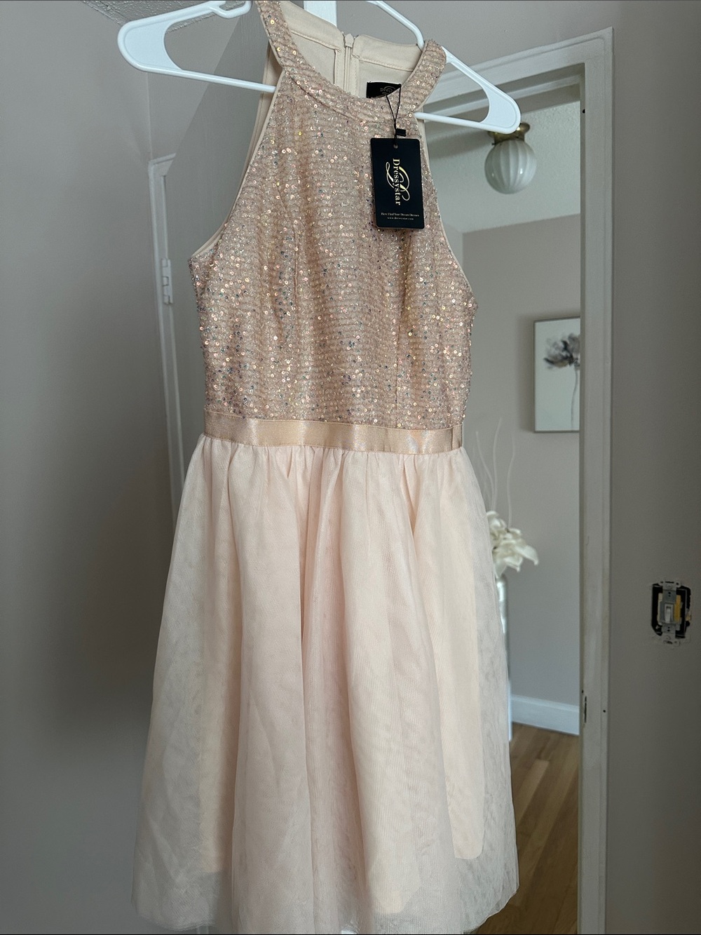 NWT Sequined Halter Party Dress in Blush Pink for Girls